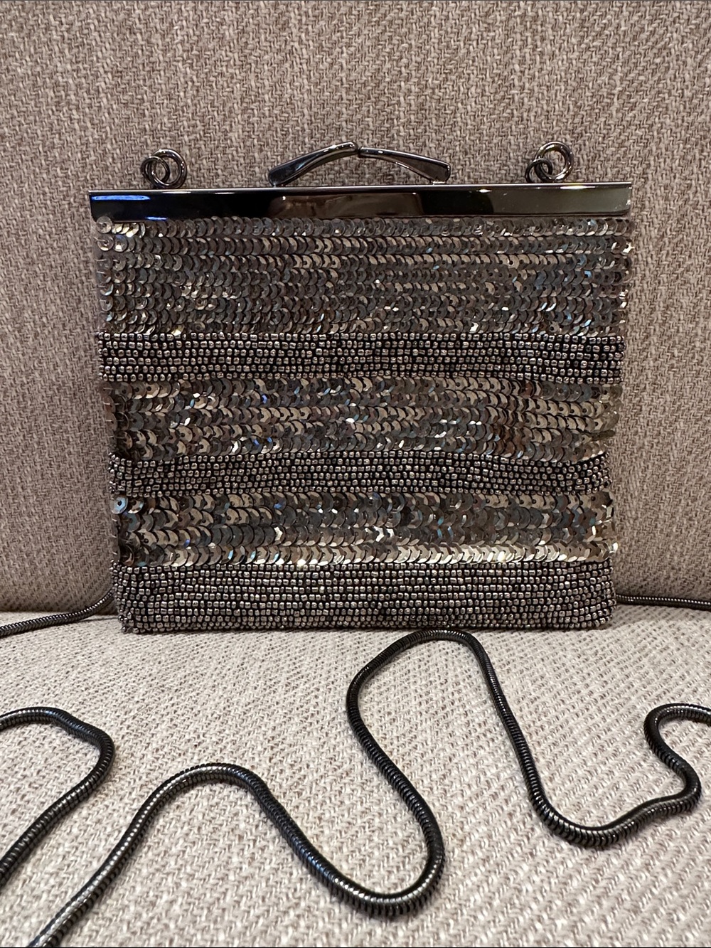 LOFT Sequined/Beaded Evening Bag in Silvery/Bronzey Taupe NWOT